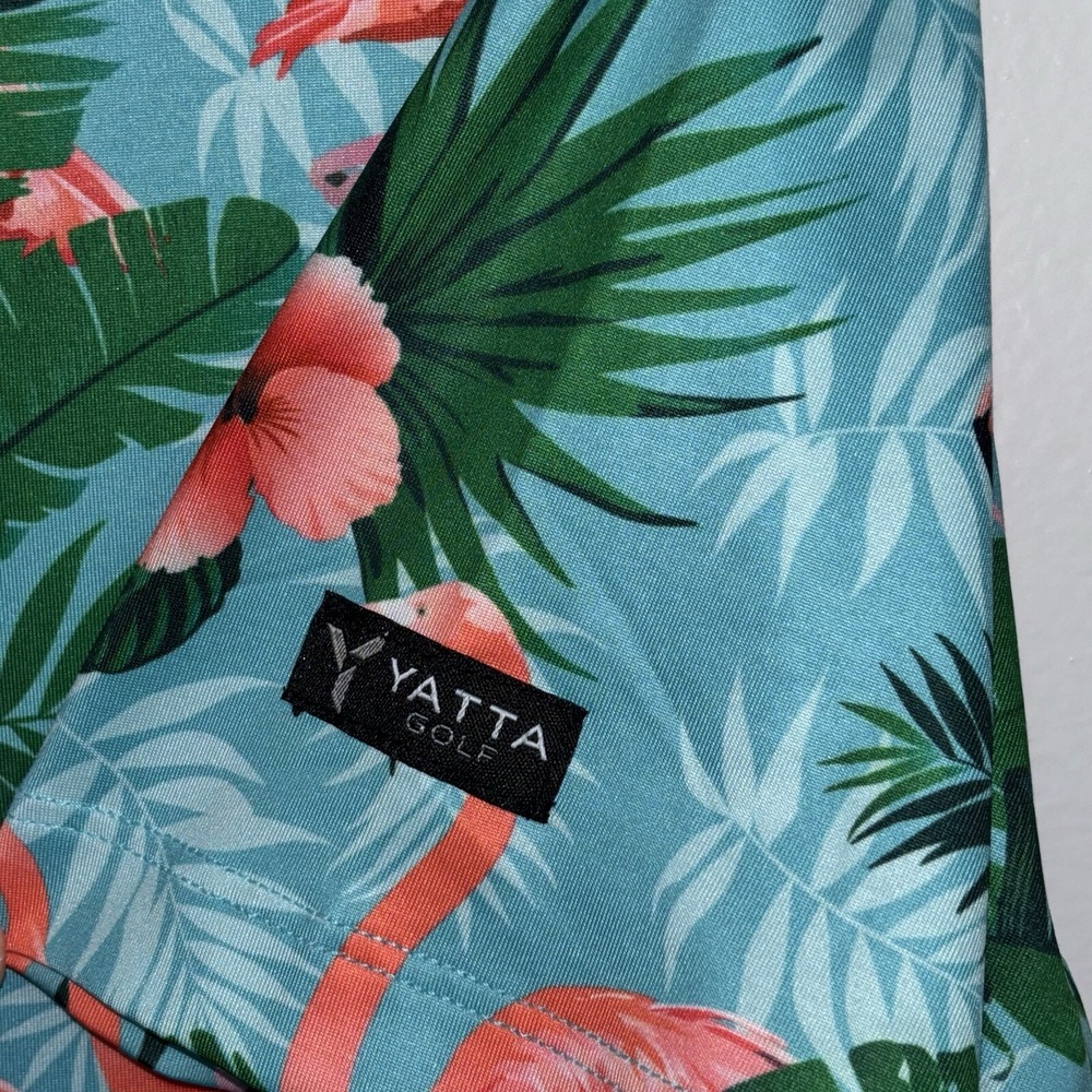 Yatta Golf Stretch Golf Polo Floral Flamingo Print Shirt Size Medium - Picture 2 of 5